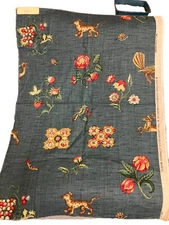 Vtg Lee Jofa Mulberry Teal Blue Tudor Animals Linen Blend Remnant 26 X36 In