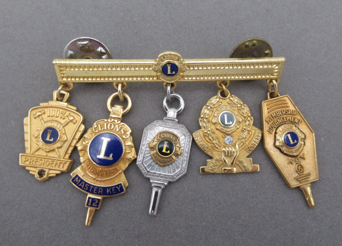 Collectible Lions Club Bar President, Governor Diamond, 3 Key Holder Pins Lot 5