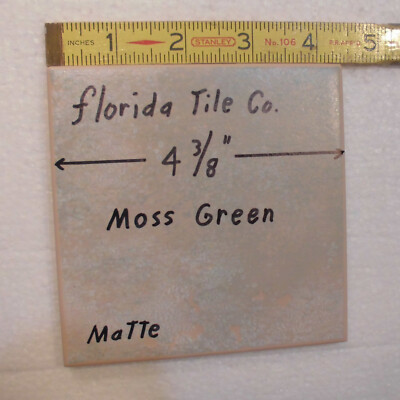1 pc. ''Moss Green''  4-3/8'' Matte Ceramic Tile: Florida Co. splattered blue brown