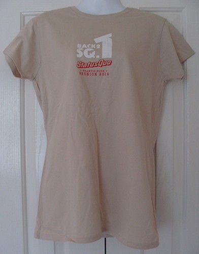 T Shirt Status Quo : Taupe / Beige Back 2 Sq.1 2014 Reunion Logo : Fitted Ladies - Picture 1 of 2