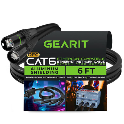 CAT6 Ethernet Cable, Ethercon-Compatible (6 Feet) RJ45 Connectors for Pro Audio,