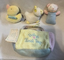 Rare Vtg Edens Baby s First Toys Basket Plush Rattle Bear Lamb Duck Stuffed E8