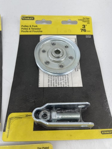 Lot 5 STANLEY GARAGE DOOR 3" PULLEY & FORK, #73-0710 EXTENSION SPRING LIFT CABLE - Picture 3 of 4
