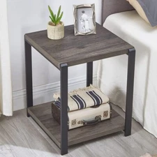 End Table with Storage Shelf,Vintage Side for Living Room,Rustic Grey 