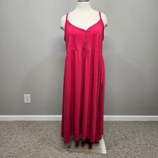 Long Tall Sally LTS Maxi Sundress Plus Size 18 Pink Jersey Knit Pockets Stretchy