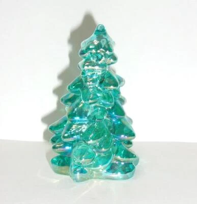 Mosser Glass Teal Carnival Mini Christmas Tree Figurine Holiday Made In USA