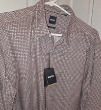 Hugo Boss Men's LS Button Down, Medium Beige, XL, New w/Tags