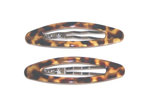 Women's Large Slide Snap on Hair Clip Barrette Brown Animal Print Made in France - Picture 12 of 25