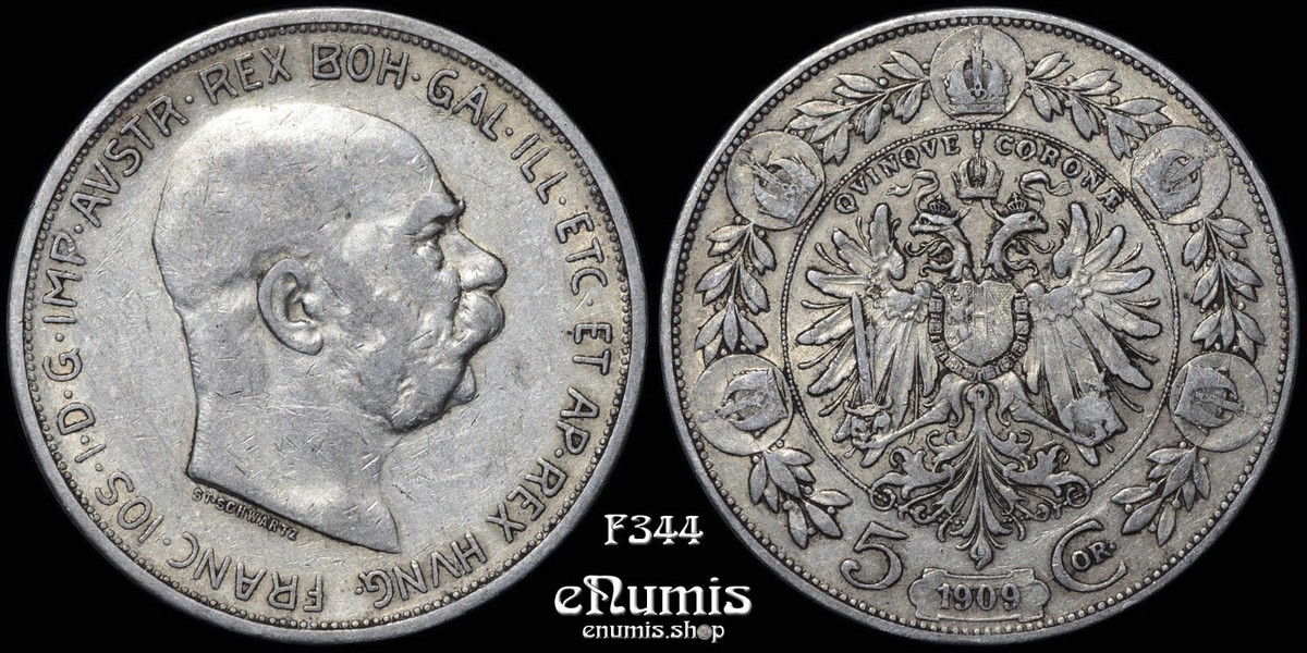 AUSTRIA, Franz Joseph I, 5 Corona 1909, Schwartz, VF/VF+ | eBay