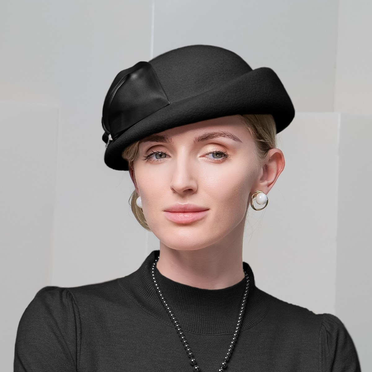 Black 100% Wool Felt Berets Fascinator Hats For Women Lady 