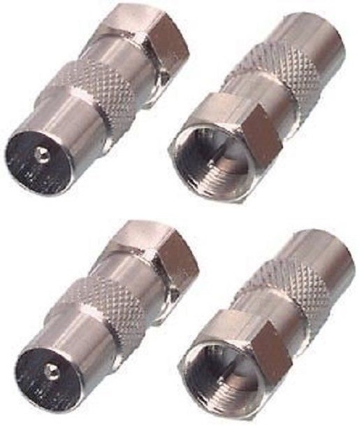 4 x F Plug Male to Coax Plug Male Adaptor / Convertor for TV Aerial - Satellite