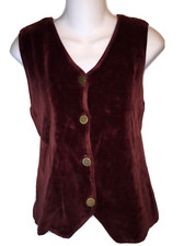 Flax By Jeanne Engelhart Velour Vest Size Small Soft Red Cotton Velvet Button S