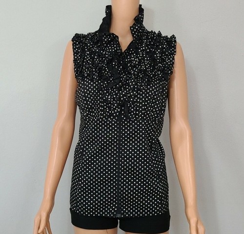 Camicetta senza maniche Debbie Shuchat donna blu taglia 10 a pois top zip - Foto 2 di 12