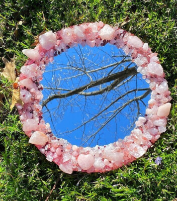 Rose Quartz Crystal Agate Mirror | Unique Wall Hanging Mirror Gifts For Her