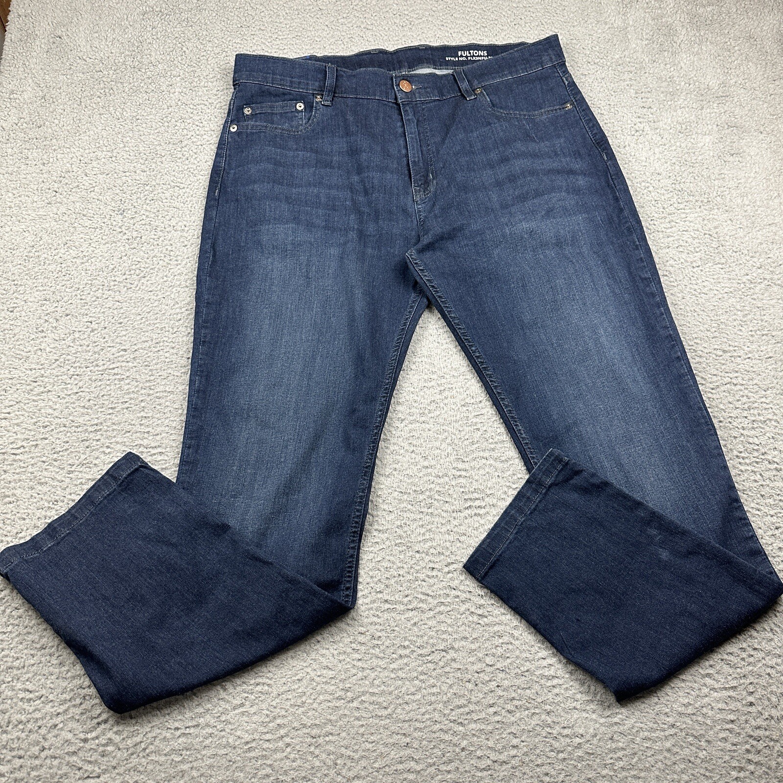 Mugsy Jeans Mens 38x32 Fultons Blue Stretch Denim Dark Wash Whiskered