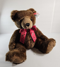 FAO Schwarz 22" Teddy Dark Brown Bear Plush Red Ribbon Toys R Us 2015 EUC