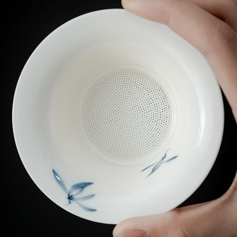 9cm Hand Painted Butterfly Orchid Ceramic Tea Filter Kung Fu Strainer Tea Set - Image 3 of 4