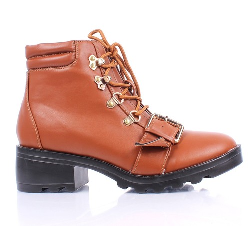 3-farbige Damen-Schnürstiefel seitliche Schnallen Militär 2" hohe Absätze Kampfstiefel - Bild 5 von 17