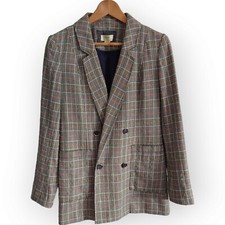 Anthropologie Maeve Lilith Plaid Double Breasted Blazer Jacket Women Uk6
