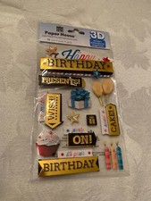 Paper House Happy Birthday, Make A Wish, Presents, Party 3D Stickers