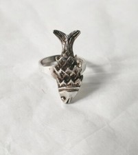Statement unisex sterling silver ring, fish, movable fish, size 6.25, 8.25, 8.5