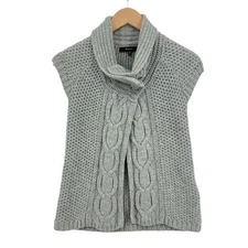 Express Sweater Cardigan XS Women's Knit Sleeveless Neck Button Gray Wool Blend