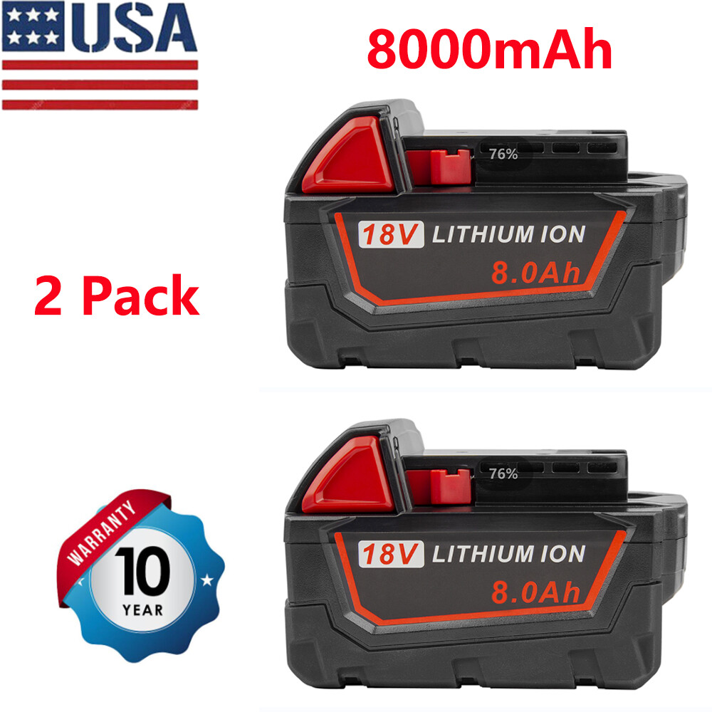 2-Pack 8.0Ah M18 Lithium Extended Capacity Battery 48-11-1852 for Milwaukee Tools