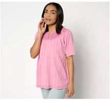 LOGO By Lori Goldstein Mixed Media Split Neck Top Size S Fragrant Lilac A647333