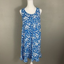 DRAPER JAMES 48 Ruffle Nightie Blue Shadow Floral Nightgown Dress Size S/M