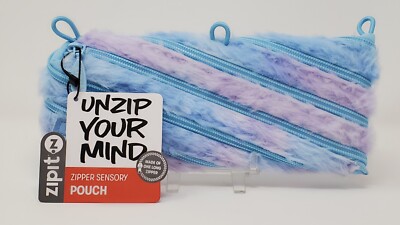 ZipIt Soft Fuzzy Sensory Pencil Pouch Continuous Zipper Blue Pink Purple