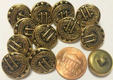 12 Vintage? Brass Tone Puffed Hollow Metal Shank Buttons 5/8" 15.5mm # 7367