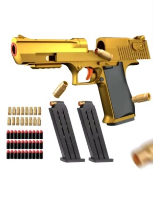 🔫 Gold Toy Pistol – Desert Eagle Style with Shell Ejection Action