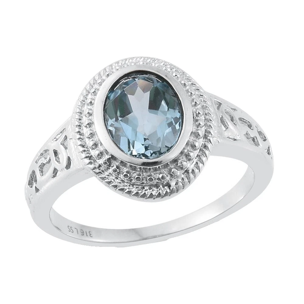 Anillos de moda de acero inoxidable de Topacio Natural