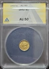 1852 Gold $1 Liberty Head Coin ANACS Certified AU 50