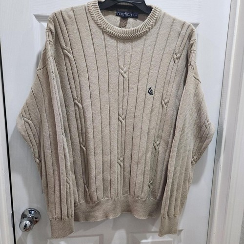 Nautica, L Vintage Nautica 1990s Cable Knit 100% Cotton Sweater