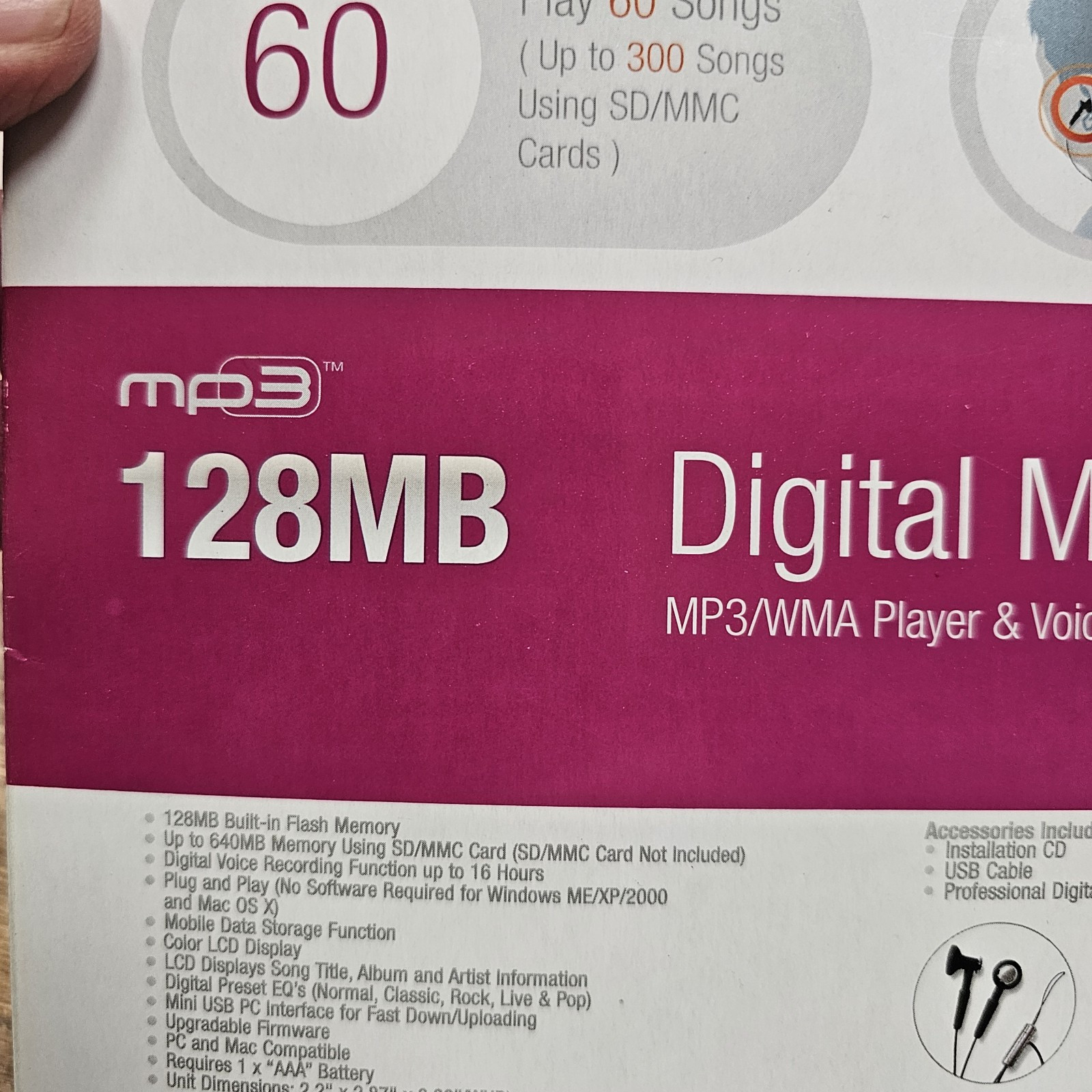 NOS COBY 128MB Digital Music Player MP3 WMA Voice Recorder New MP-C541