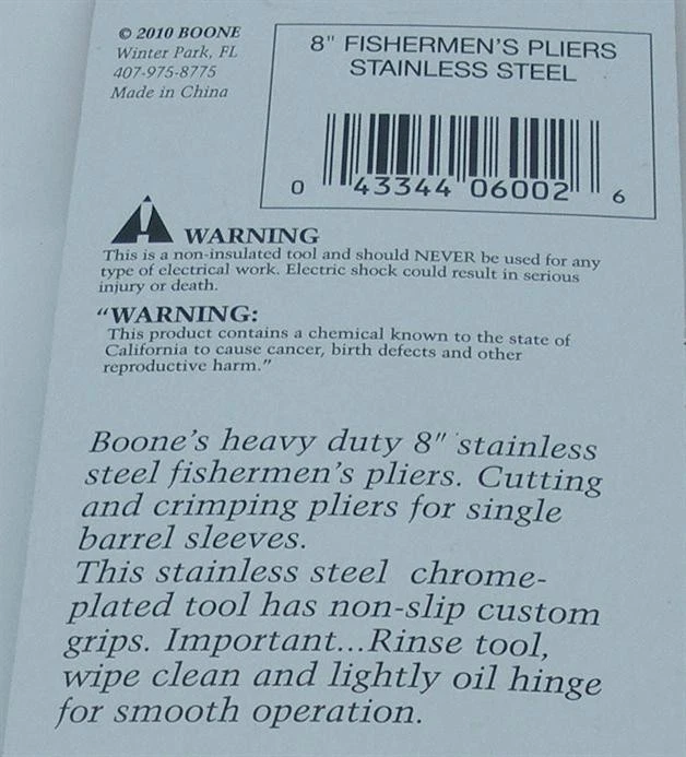 Boone 06002 8 Zoll Schnell Griff Edelstahl Fischer Zange - Bild 2 von 2