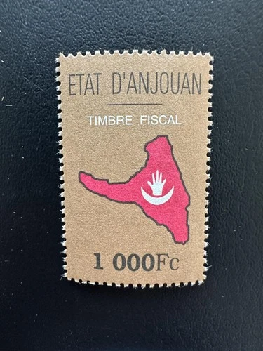 Anjouan Comoros 1999 fiscal 1000FC island map hand crescent revenue