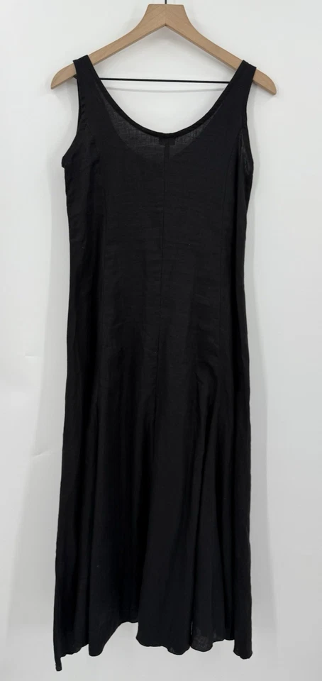 Just Jill 连衣裙女式小号黑色 100% 亚麻极简主义假期学院风荷叶边 — 第 4/4 张图片