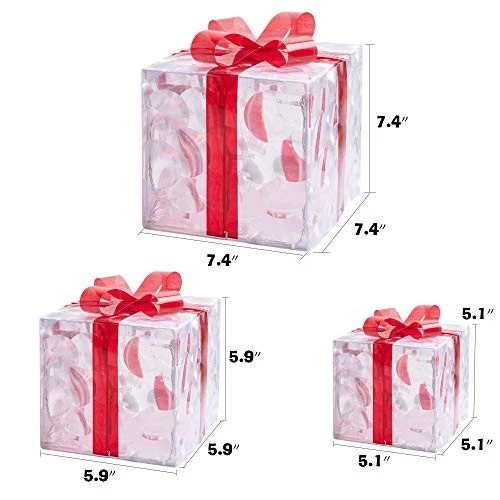 Juego de 3 Cajas de Regalo Navidad 60 Iluminadas LED, Transparente Blanco Cálido Iluminado Foto 2 de 4