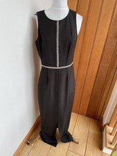 Wallis Black Diamante Long Party Cocktail Prom Dress 10 Vgc