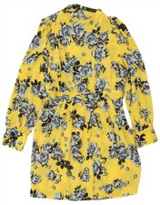 ZARA Womens Long Sleeve Sheath Dress UK 16 Large Yellow Floral BI11