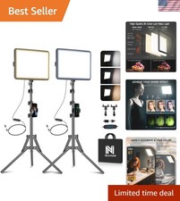 Compact 2-Pack LED Video Lighting Kit - 15W Dimmable Lights with Tripod Stand