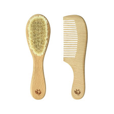 Baby Brush  Comb Set  Gently Grooms Baby'S Hair  Made of Natural Wood and Bri