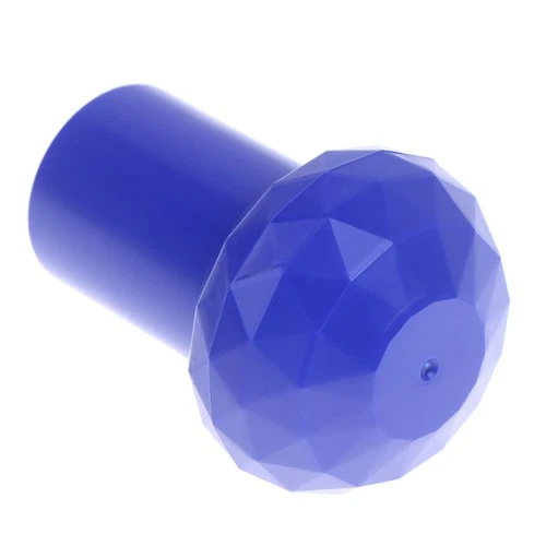Bright blue cylindrical glass perfume bottle with faceted crystal top, labeled “13/15/18/20mm” on white background.