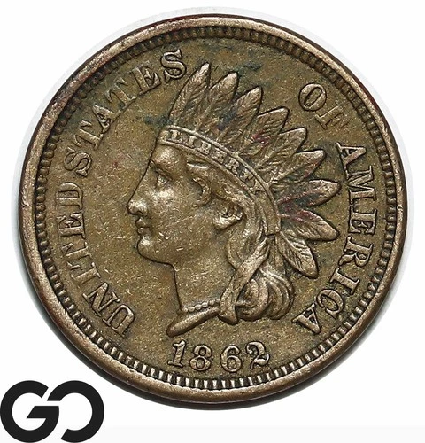 1862 Indian Head Cent Penny, Choice XF++ Civil Date Issue