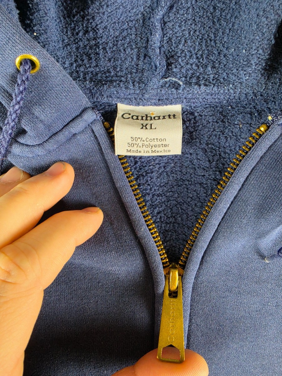 Vintage Carhartt K122 NVY Hoodie Full Zip Navy Blue Active