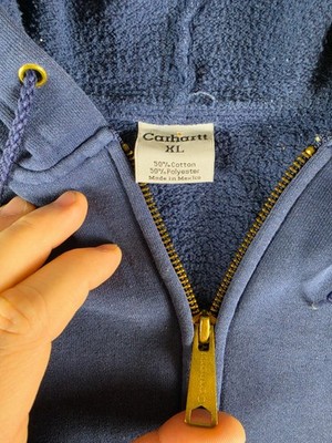 Vintage Carhartt K122 NVY Hoodie Full Zip Navy Blue Active
