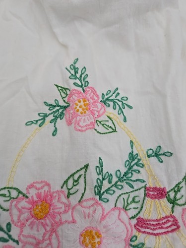Stoff Stoff Stoffpuppe Kreuzstich Gesicht Vintage Kleid ist bestickt & gehäkelt - Bild 3 von 12