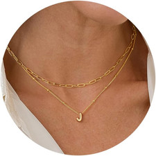 Dainty 14K-Gold-Plated Initial Necklaces for Women - Layered Tiny Initial A-Z Sm